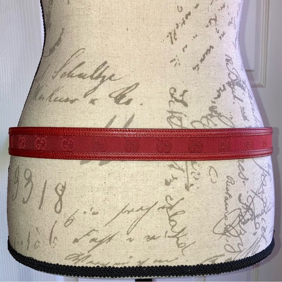 Authentic Gucci 2010s Interlocking GG Buckle Embroidered Leather Belt Red Womens - Picture 5 of 13